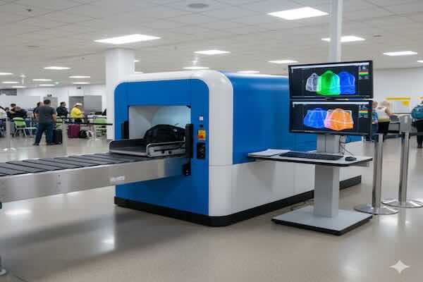 Dual-energy X-ray checkpoint baggage scanner with operator station