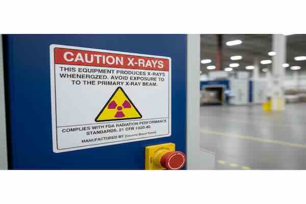 FDA cabinet X-ray system warning label and safety compliance